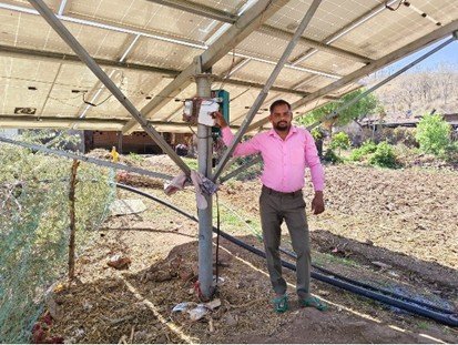 The solar-powered setup that runs Praveen Kumar's flour mill, freeing his household from electricity bills and diesel costs.